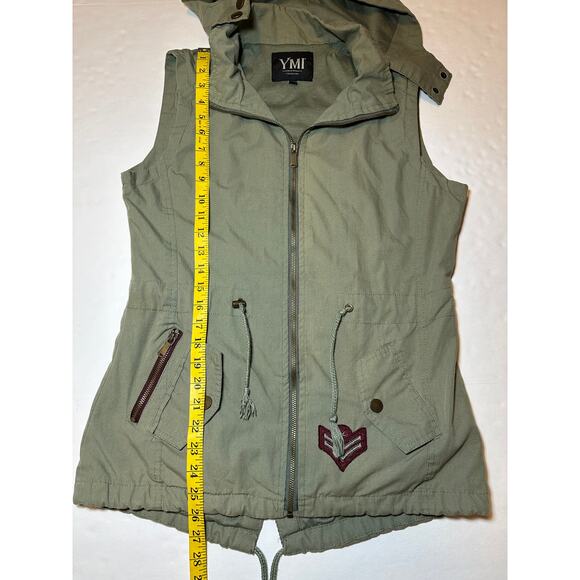 YMI Collection Women’s Size Small Removable Hood Full ZIP Cargo Vest  Army Green - Picture 3 of 6